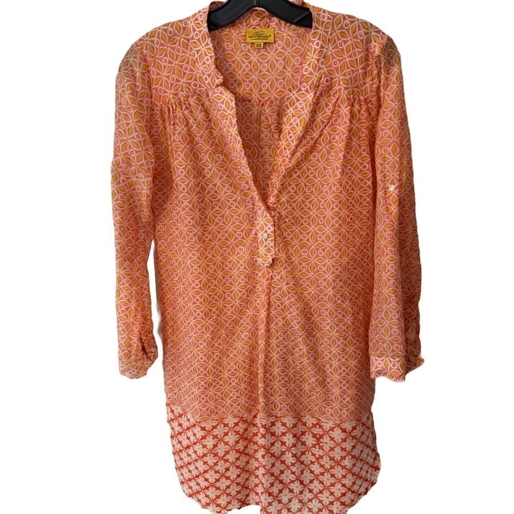 Roberta Roller Rabbit Orange SILK & Cotton Tunic Top/cover Up Women's Sz XS